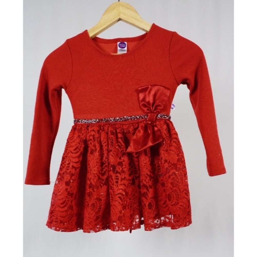Dollie & Me Girls' Red Lace Long Sleeve Holiday Christmas Dress Size 5T